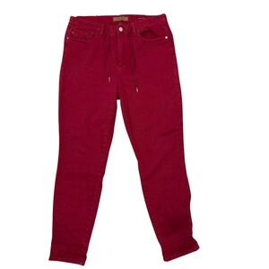 Judy Blue Jeans Womens 13/31 Maroon-Red High Rise Slim Straight Drawstring